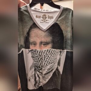 Mona Lisa Kefiah Michel Angelo Graphic T-Shirt